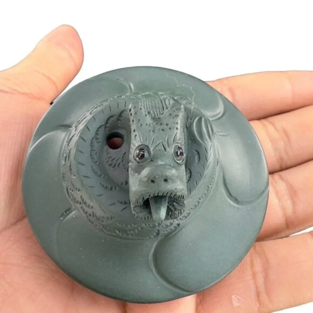 Chinese Yixing‎ Zisha Green Clay Teapot Marked Pottery Dragon Serpent Tongue Out